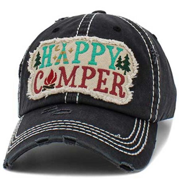 2/$30 Ladies Black Happy Camper Baseball Hat - Picture 1 of 7